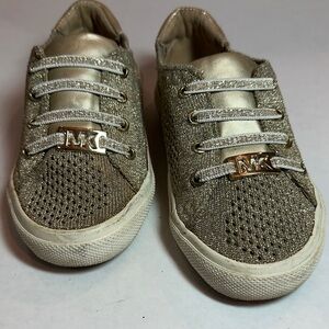 Michael Kors Gold Sneakers with Velcro Straps and Mesh Texture